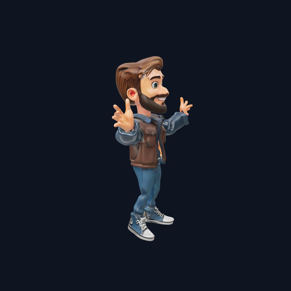 Stylish D Character with Beard in Casual Attire  Rigged and Animated